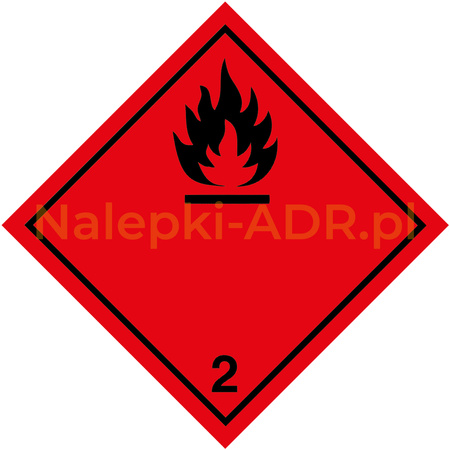 Nalepka nr 2.1 - Nalepka ADR klasa 2 - Gazy Palne (250 sztuk - FOLIA) 10x10cm